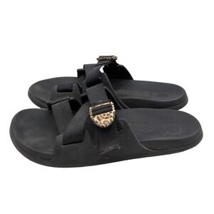 Chaco Chillos Slide Sandals Women Size 9 Black Leopard Buckle Adjustable